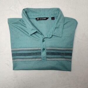 Travis Mathew Polo Shirt Mens XL Teal Stripe Framington Golf Performance 1ms073